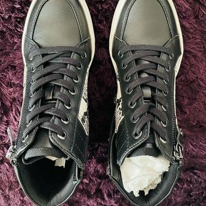 Black Ankle Booties with Side Animal Print Design.